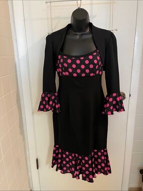 Black with pink polka dots accent 2pc dress suit